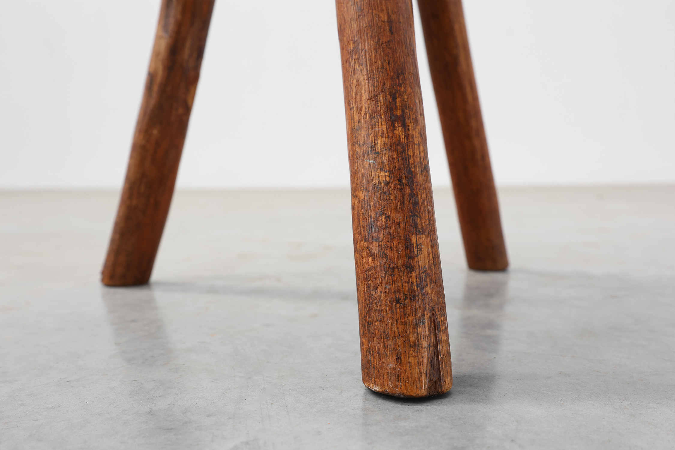Rustic Oak Tripod Stool with Chunky Round Wooden Seat, France, circa 1920thumbnail